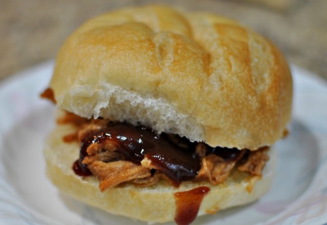 Easy Crockpot Pulled Pork Sandwiches and Spinach Salad with Peach Vinaigrette