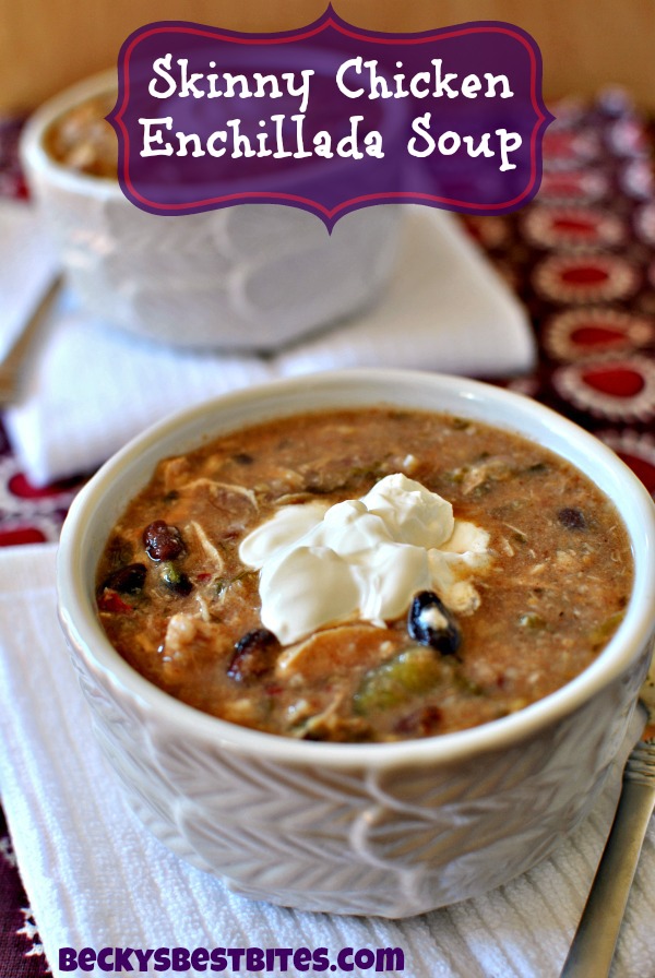 Skinny Slow Cooker Chicken Enchilada Soup has all the flavor of that comfort food favorite but none of the guilt! 