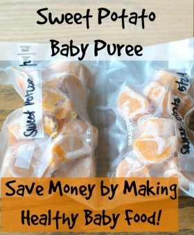 Making sweet potato baby puree is quick and easy. Save money by making healthy baby food! Becky's Best Bites.