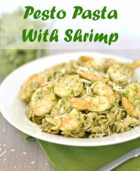 Lemony Kale Pesto Pasta with Shrimp by beckysbestbites