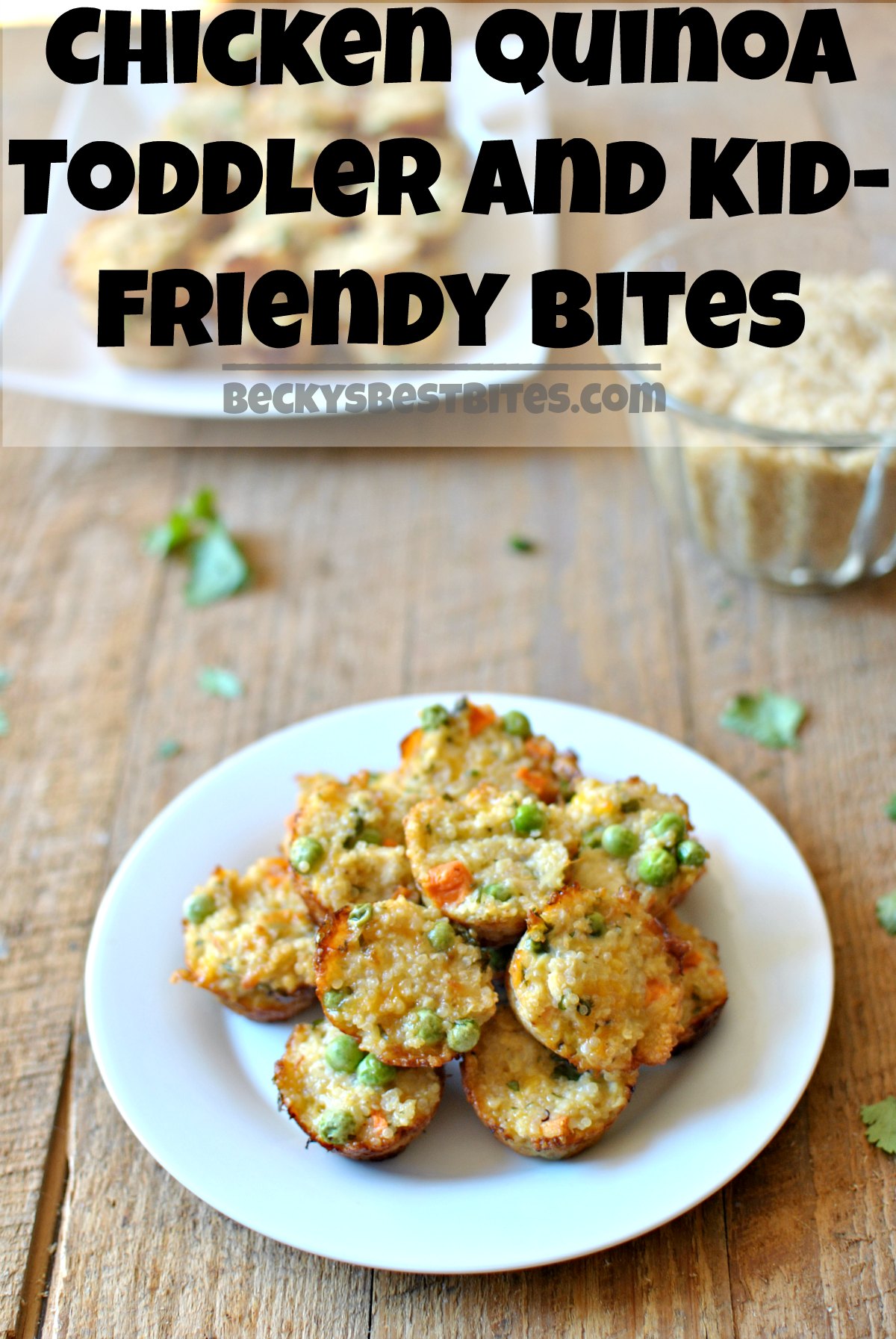 Chicken Quinoa Toddler and Kid-Friendly Bites are protein and vegetable packed portable nibbles that toddlers and kids will love and parents will enjoy too! beckysbestbites.com #kidfriendly #freezerfriendly #healthyrecipe #toddler #quinoa