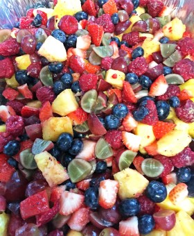 Secret Ingredient Fruit Salad combines that feature with strawberries, blueberries, raspberries, pineapple and grapes for a healthy, kid-friendly treat. | Becky's Best Bites