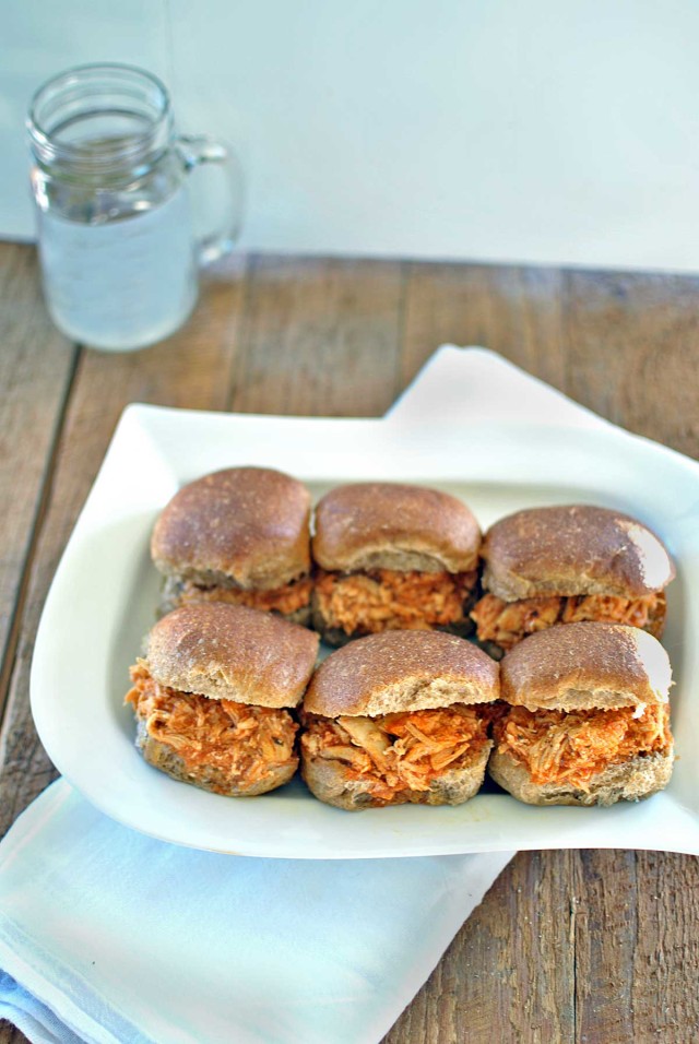 Slow Cooker Buffalo Ranch Chicken Sliders by Becky's Best Bites