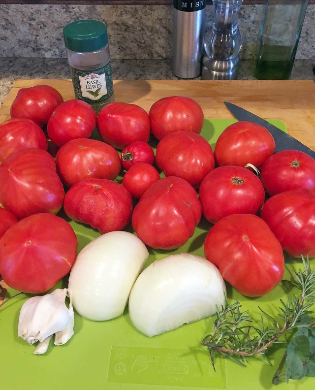 Ingredients for Slow Cooker Tomato Sauce with Fresh Herbs