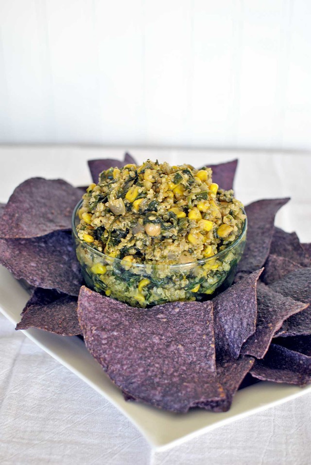 Cilantro Quinoa Dip with Corn, Spinach and Chickpeas by beckysbestbites.com