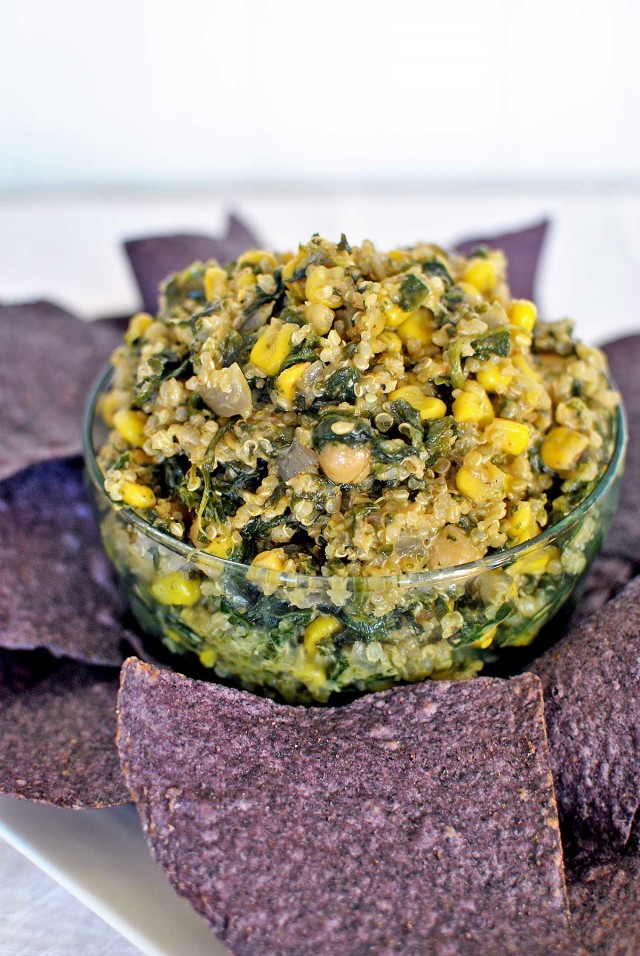 Cilantro Quinoa Dip with Corn, Spinach and Chickpeas | @beckysbestbite