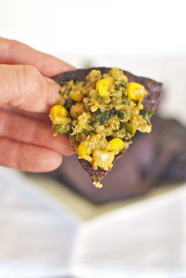 Cilantro Quinoa Dip with Corn, Spinach and Chickpeas