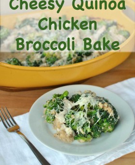 Cheesy Quinoa Chicken Broccoli Bake is healthy comfort food. No canned cream of anything here, just homemade creamy goodness that is skinny jeans approved. | BeckysBestBites.com