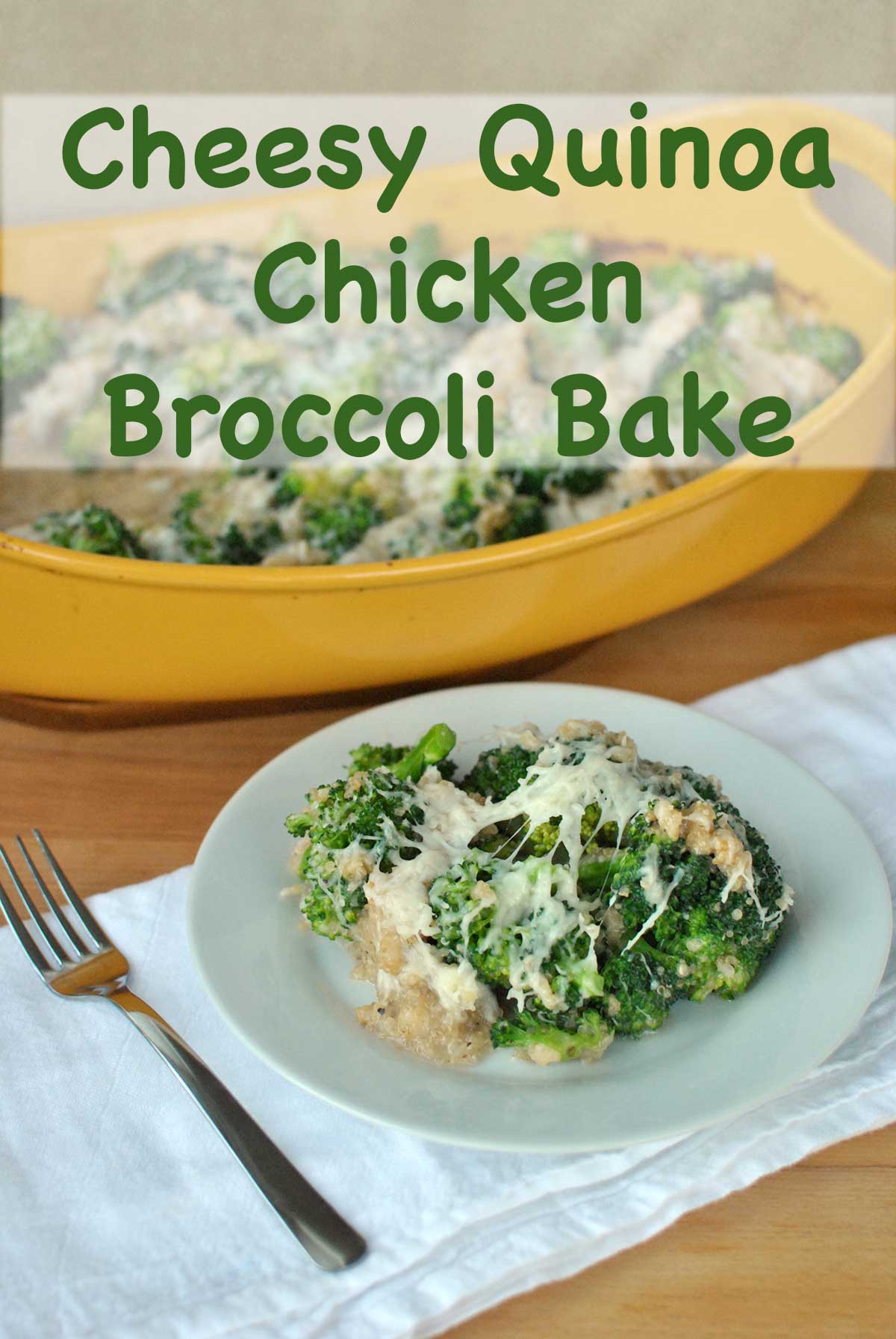 Cheesy Quinoa Chicken Broccoli Bake is healthy comfort food. No canned cream of anything here, just homemade creamy goodness that is skinny jeans approved. | BeckysBestBites.com