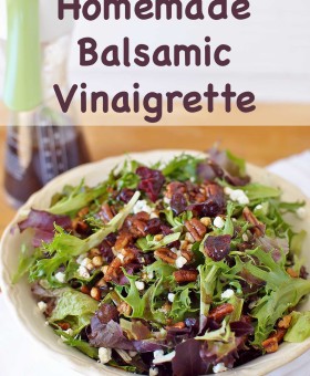 Homemade Balsamic Vinaigrette is so simple, frugal and healthy yet full of bold flavor! Move over store-bought salad dressings, there is a new game in town. Once you try this homemade version, you won't go back to store-bought. | Becky's Best Bites