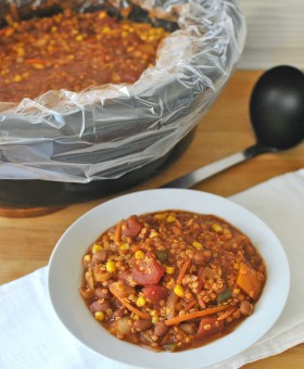 Spicy Slow Cooker Red Lentil Chili is a hearty vegan & gluten free chili but satisfying enough for meat-eaters. It's a healthy meal loaded with veggies & spices guaranteed to warm you up on the coldest of days! | Becky's Best Bites