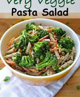 Very Veggie Pasta Salad is a quick, simple and healthy side dish, lunch or snack recipe. No mayo means it's perfect for picnics, the lake, car trips & BBQ's.  It is best served best at room temperature as great accompaniment to anything you're putting on the grill. | Becky's Best Bitrd