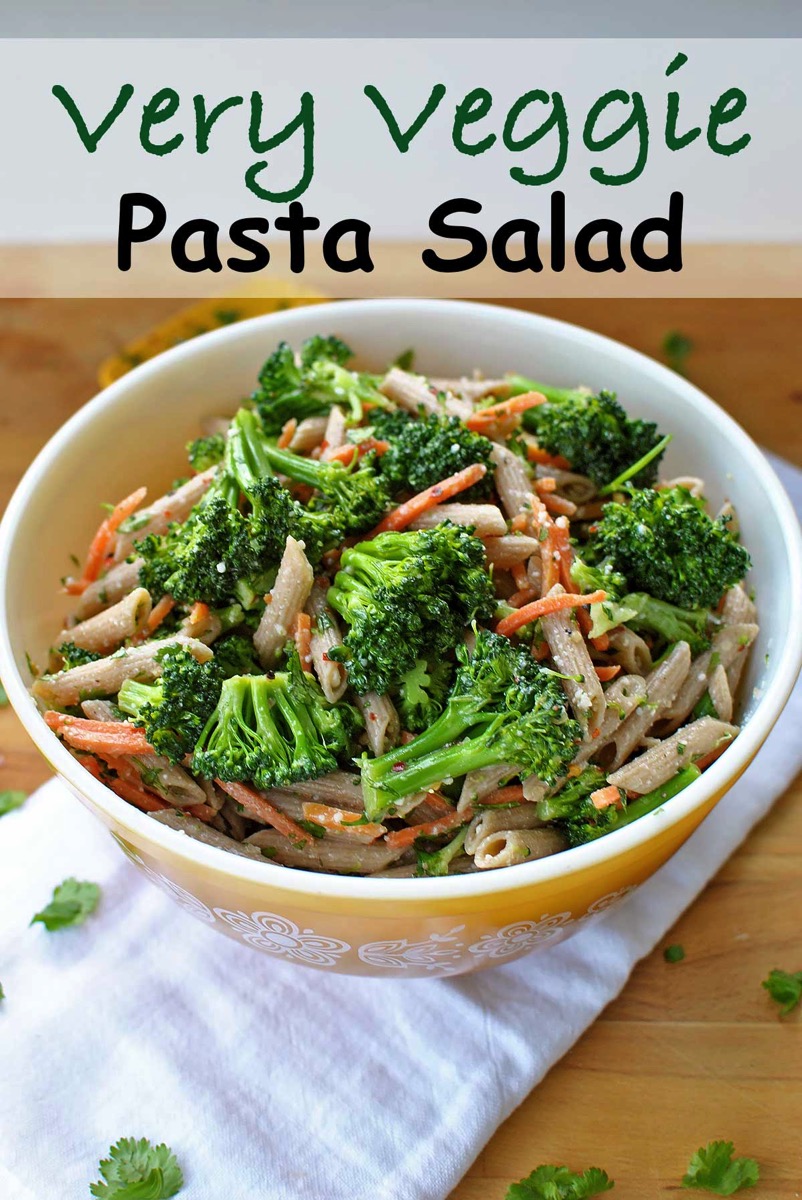 Very Veggie Pasta Salad is a quick, simple and healthy side dish, lunch or snack recipe. No mayo means it's perfect for picnics, the lake, car trips & BBQ's.  It is best served best at room temperature as great accompaniment to anything you're putting on the grill. | Becky's Best Bitrd