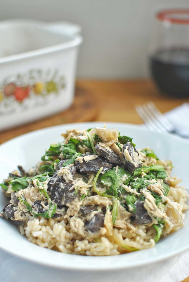 Slow Cooker Mushroom Ranch Chicken with Arugula | https://www.beckysbestbites.com