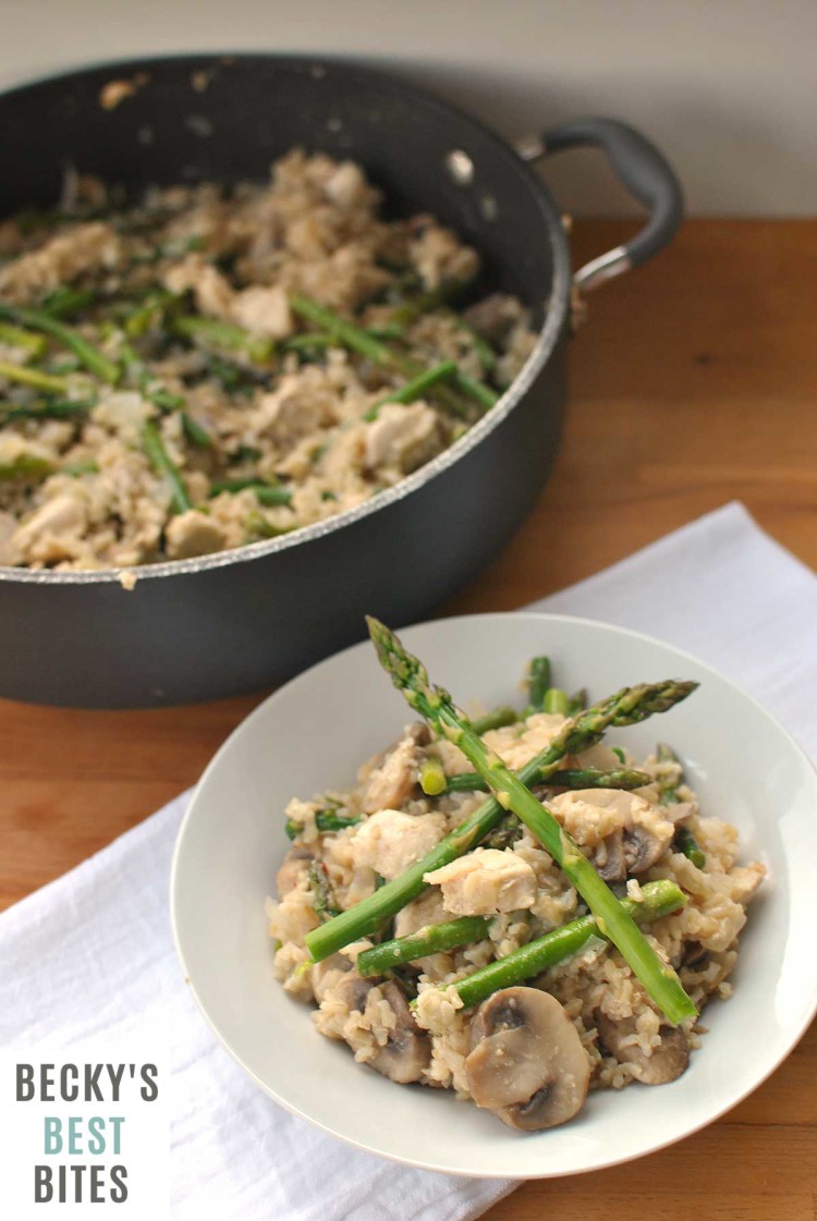 Chicken Mushroom Rice Skillet with Asparagus