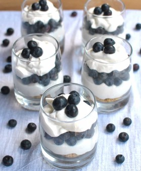 Celebrate National #BlueberryCheesecake Day with these healthy, quick & easy No Bake Blueberry Cheesecake Parfaits. Cool off this summer and impress your guest with this fun, tasty recipe! Becky's Best Bites