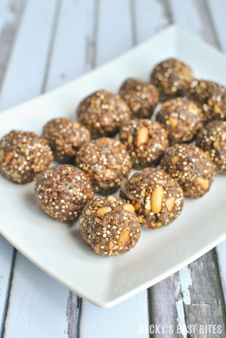 Dark Chocolate Peanut Butter Protein Bites with Toasted Quinoa-3