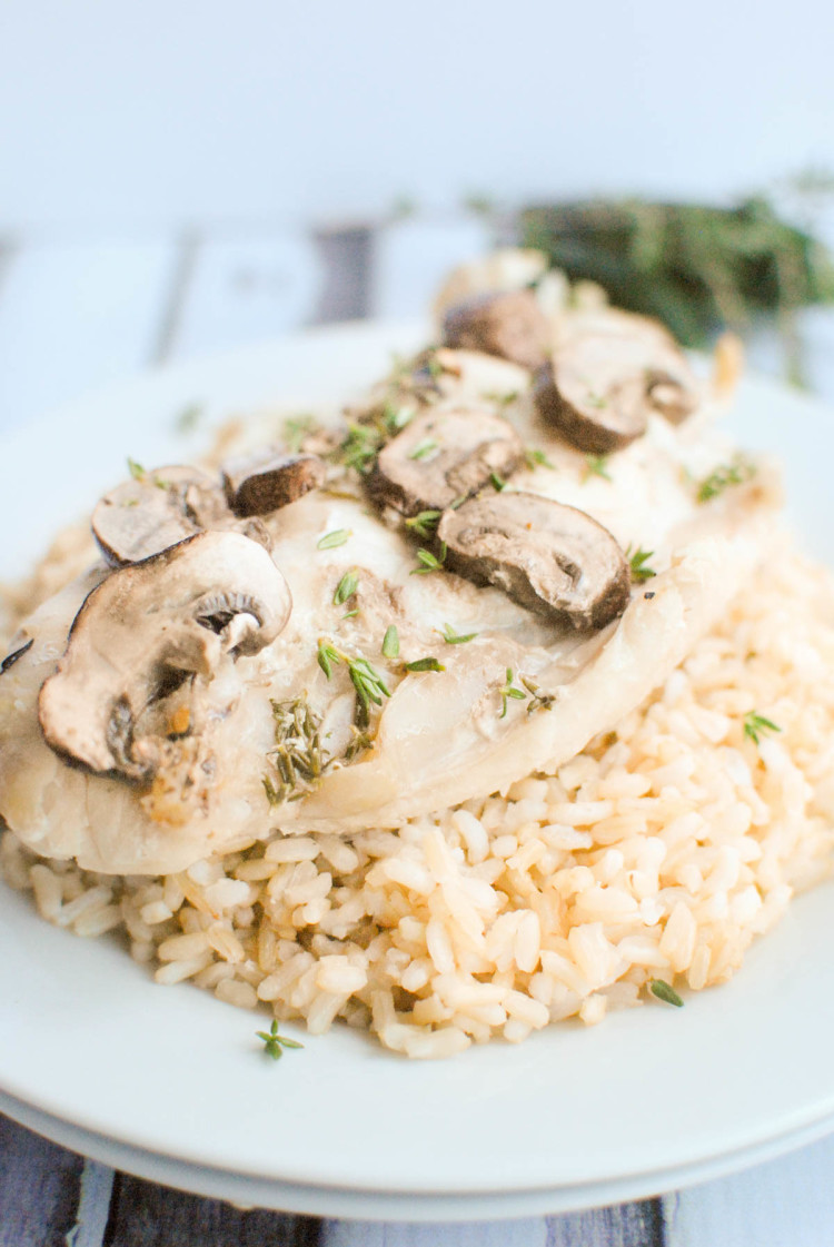 Baked Red Snapper with Mushroom Thyme Sauce | beckysbestbites.com