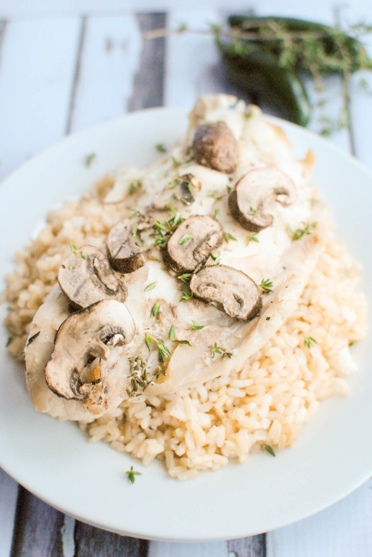 Baked Red Snapper with Mushroom Thyme Sauce | beckysbestbites.com