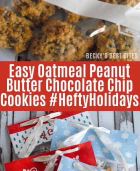 Easy Oatmeal Peanut Butter Chocolate Chip Cookies and healthy holiday baking tips. Goodie treat bags are always on-hand thanks to 1 Quart Hefty® Slider Storage Bags and Hefty® printable treat bag toppers. | beckysbestbites.com #HeftyHolidays #ad