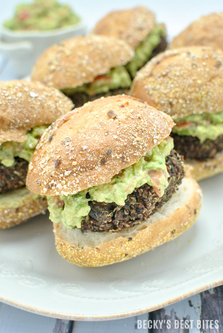 Red Quinoa and Black Bean Sliders with Easy Guacamole Spread | beckysbestbites.com