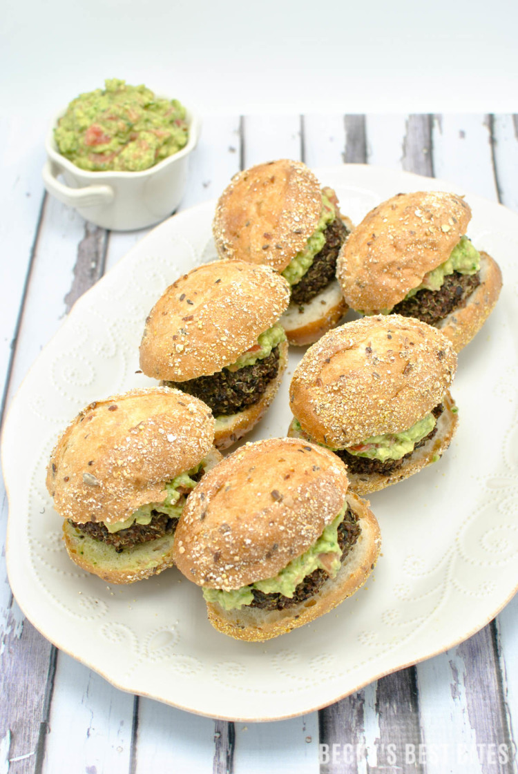 Red Quinoa and Black Bean Sliders with Easy Guacamole Spread | beckysbestbites.com