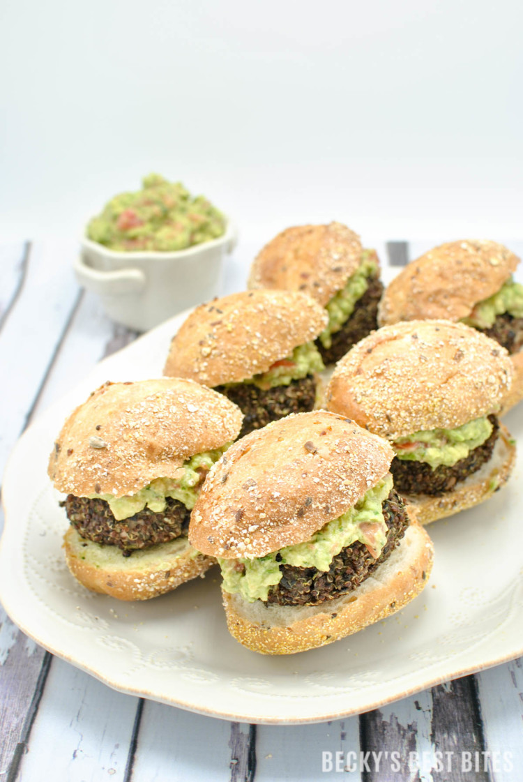 Red Quinoa and Black Bean Sliders with Easy Guacamole Spread | beckysbestbites.com