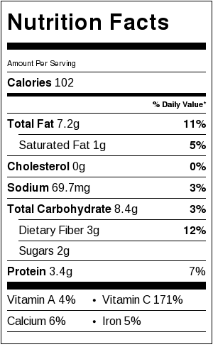 Nutritional label for Roasted Sriracha Broccoli: