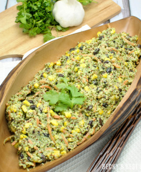 Creamy Cilantro Quinoa Salad is a healthy salad recipe perfect for any meal! Add just about any combo of vegetables with the cilantro & greek yogurt dressing for a vegetarian lunch or dinner or a perfect side dish. | beckysbestbites.com