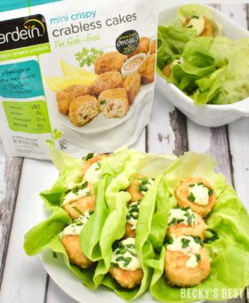 Discover the delicious and convenient way to eat meat-free. Gardein’s Crabless Cakes are better for your body and better for the planet. Try them in my quick, easy, healthy and tasty Gardein Crabless Cakes Lettuce Wraps with Creamy Avocado Sauce | Beckysbestbites.com #OMGardein #sp