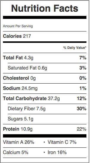 Nutritional information for Spicy Farro Salad with Edamame and Carrots | beckysbestbites.com