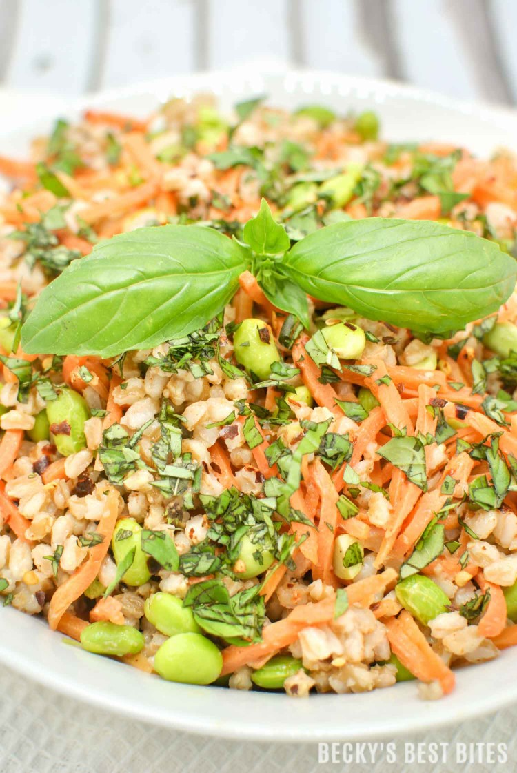 Spicy Farro Salad with Edamame and Carrots | beckysbestbites