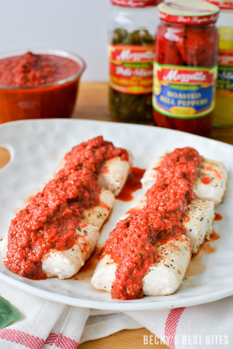 Grilled Mahi-Mahi with Spicy Pepper Basil Sauce is a healthy dinner recipe that is perfect for summer grilling, family BBQs or any outdoor entertaining! Enter the Mezzetta Bold, Bright Summer Giveaway for a chance to win a $500 Summer Grilling Kit!| beckysbestbites.com