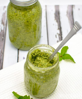 Lemon Mint Pesto is an unique version of the classic recipe. It is refreshing and bursting with summertime flavors! Also very versatile and can be used in just about anything from pasta dishes to chicken to seafood dinner meals. | beckysbestbites.com