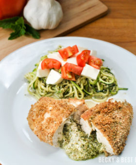 Lemon Mint Pesto and Mozzarella Stuffed Chicken with Zoodles is healthy and easy for any family meal or entertaining! Cooking Italian food doesn’t have to be complicated! Try this tasty recipe made with Stella® Fresh Mozzarella! | beckysbestbites.com #FreshisBest