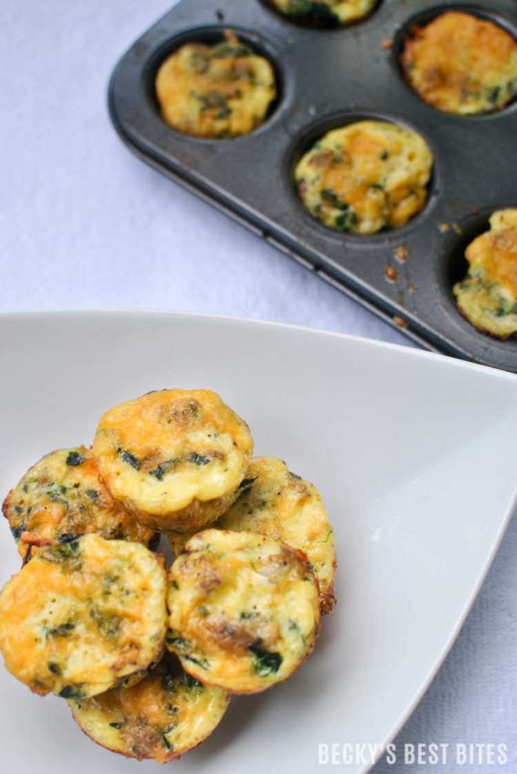 Mini Egg Muffin Bites with Spinach and Turkey Sausage | beckysbestbites.com