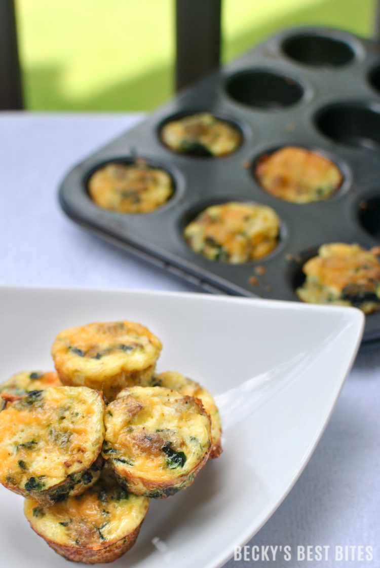 Mini Egg Muffin Bites with Spinach and Turkey Sausage | beckysbestbites.com