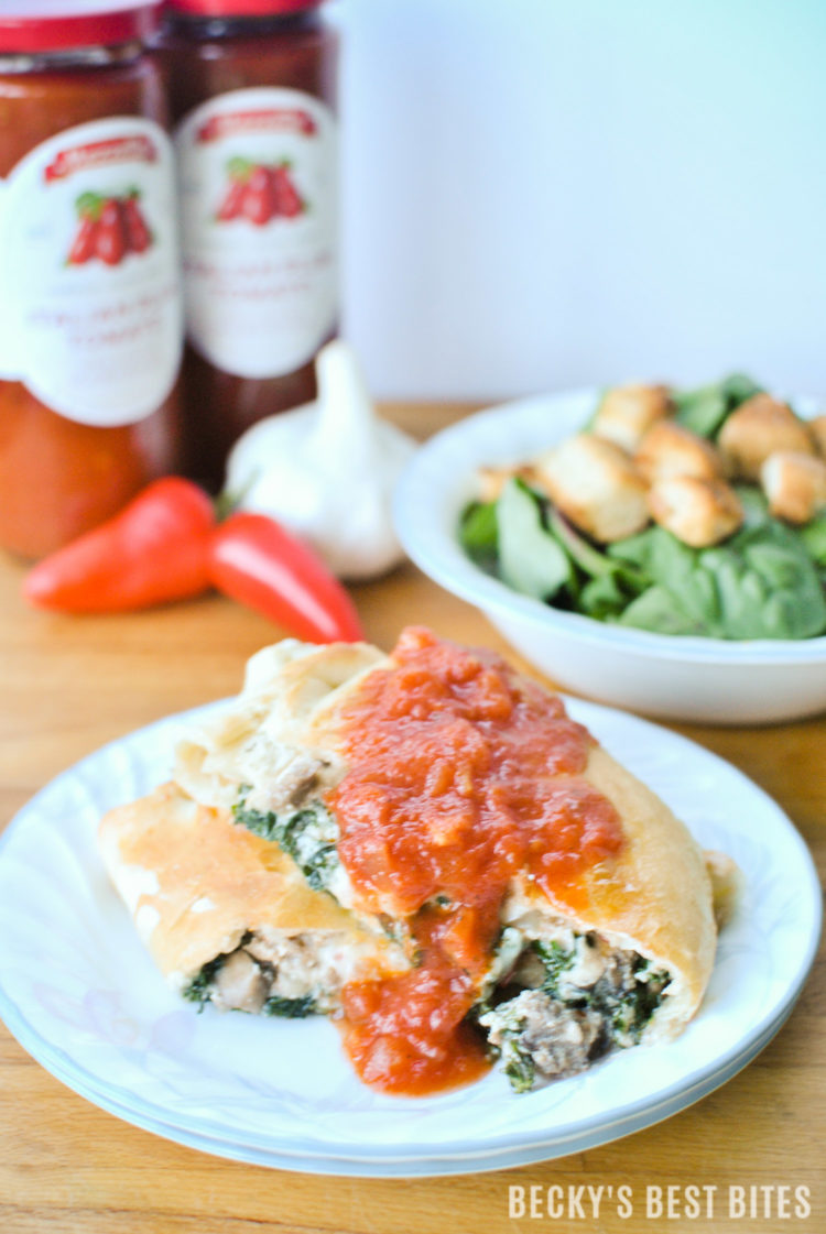 Turkey Sausage and Kale Calzones with Marinara Sauce | beckysbestbites.com