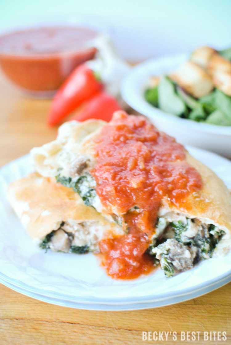 Turkey Sausage and Kale Calzones with Marinara Sauce