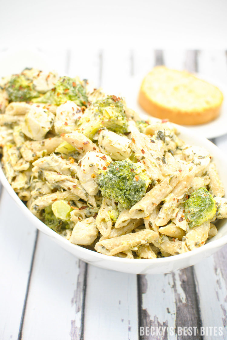 Cheesy Chicken Spinach Artichoke Pasta | beckysbestbites.com