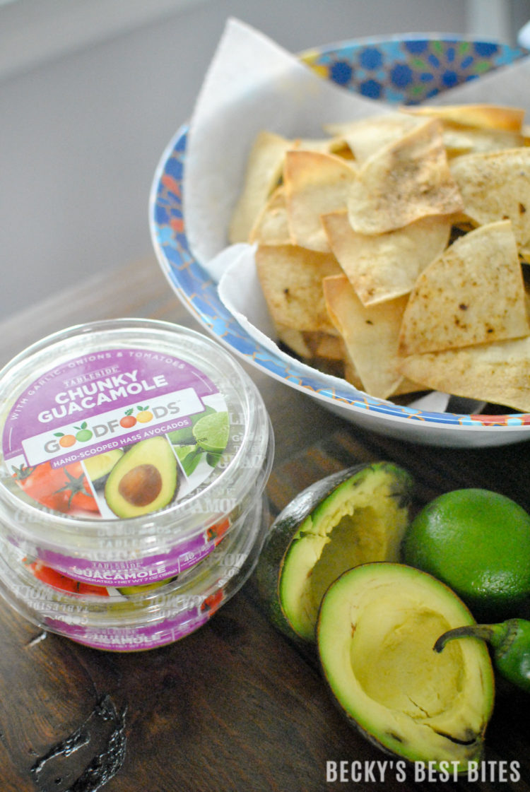 Southwest Corn Tortilla Chips recipe + GOODFOODS guacamole & dips = Easy, guilt free and crowd pleasing Thanksgiving and/or Game Day appetizers and snacks!! | beckysbestbites.com