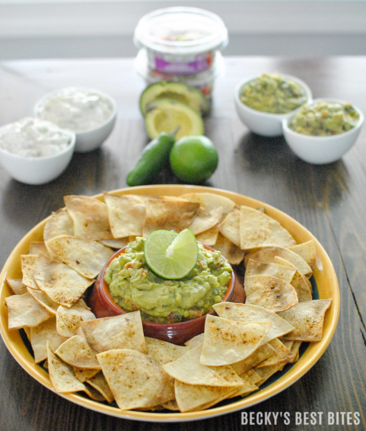 Southwest Corn Tortilla Chips recipe + GOODFOODS guacamole & dips = Easy, guilt free and crowd pleasing Thanksgiving and/or Game Day appetizers and snacks!! | beckysbestbites.com