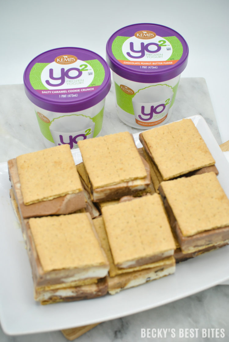 Kemps Yo² Frozen Yogurt Swirl Sandwiches are a fun and delicious way to indulge and treat yourself while not feeling guilty! Kemps Yo² has a clean label: NO high fructose corn syrup, NO artificial flavors, and NO artificial growth hormones! #ad #Yo2 #ItsTheCows | beckysbestbites.com