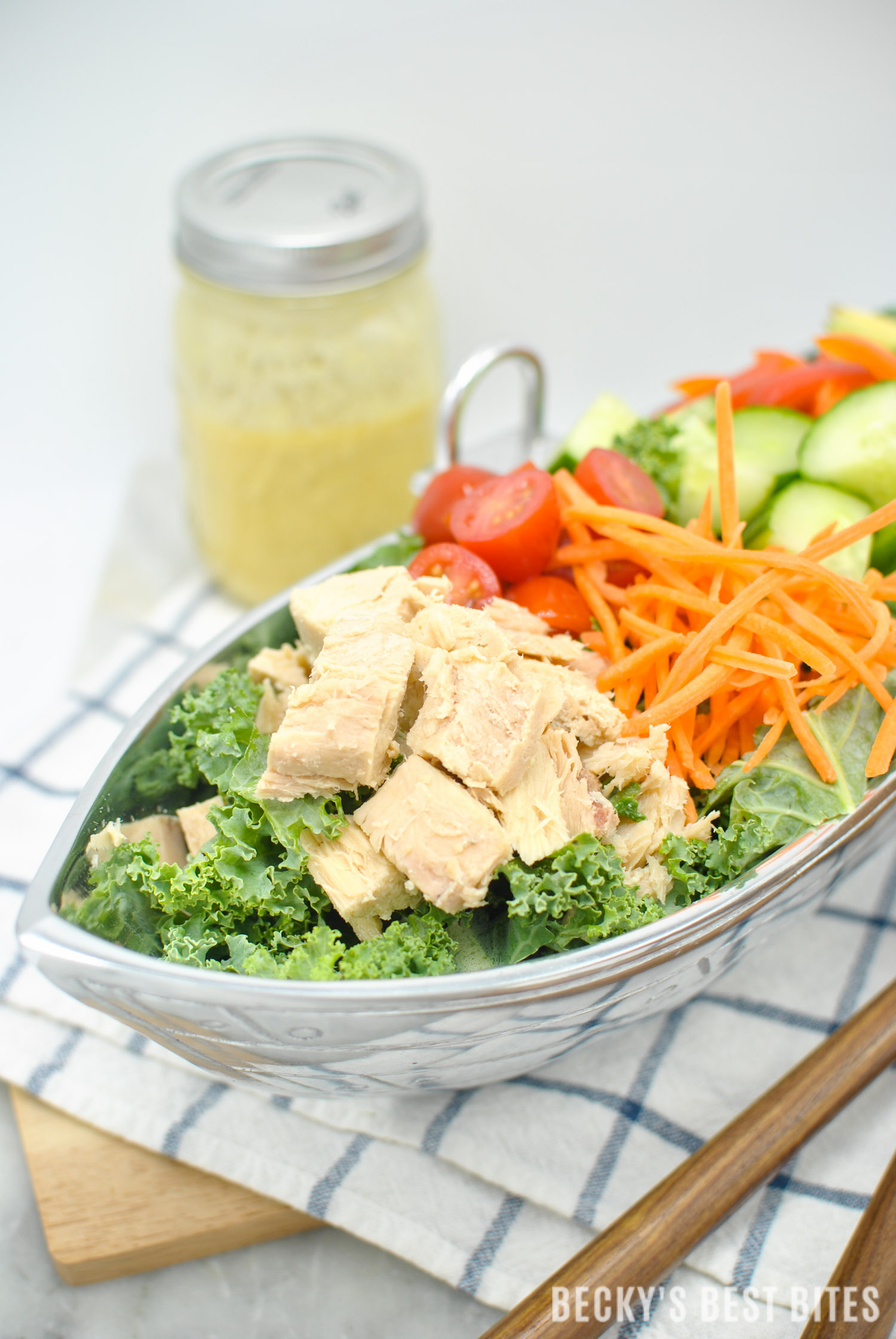 Albacore Tuna Kale Salad with a Simple Lemon Dijon Vinaigrette Becky