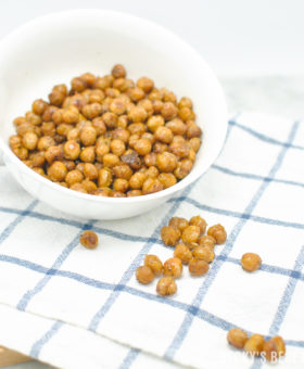 Easy Oven Roasted Chickpeas are a low calorie, protein and fiber rich snack or a nutritious crunchy topping for your favorite salad. | beckysbestbites.com