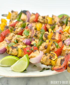 Grill the unexpected at your next summer cookout with Chipotle Lime Turkey Kabobs and Chipotle Cilantro Rice! A healthy dinner recipe idea to try turkey the next time you fire up the grill! #ad #TryTurkey | beckysbestbites.com