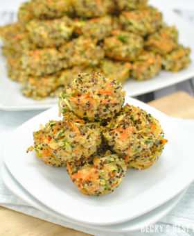 Veggie Quinoa Baby Bites | A healthy and easy recipe perfect for baby led weaning, toddler & kid-friendly meals or snacks. They are also very versatile, customizable and portable, making them excellent choice for ready-made breakfasts, lunches or dinners. | beckysbestbites.com