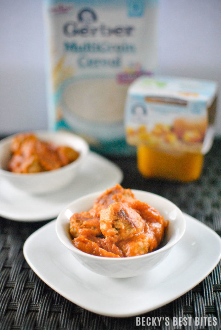 A Guide to Introducing Baby Food + Two Quick and Easy Recipes for Older Babies: Italian Turkey Meatball & Peaches and Cream Pancakes using Gerber® Infant/Baby Cereals from Target. #ad | beckysbestbites.com