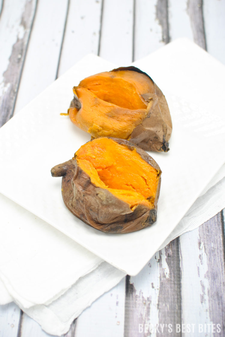 Slow Cooker Sweet Potatoes is the easiest way to cook these antioxidant & fiber rich gems! They are healthy, inexpensive, versatile & readily available too, which makes them a staple in a healthy diet! | beckysbestbites.com