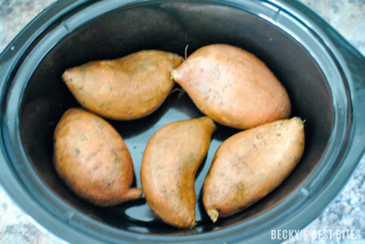 Slow Cooker Sweet Potatoes is the easiest way to cook these antioxidant & fiber rich gems! They are healthy, inexpensive, versatile & readily available too, which makes them a staple in a healthy diet! | beckysbestbites.com